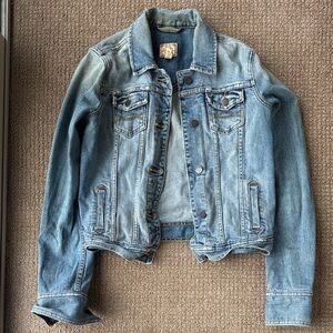 VINTAGE Abercrombie & Fitch Light Blue Denim Jacket with Red Label